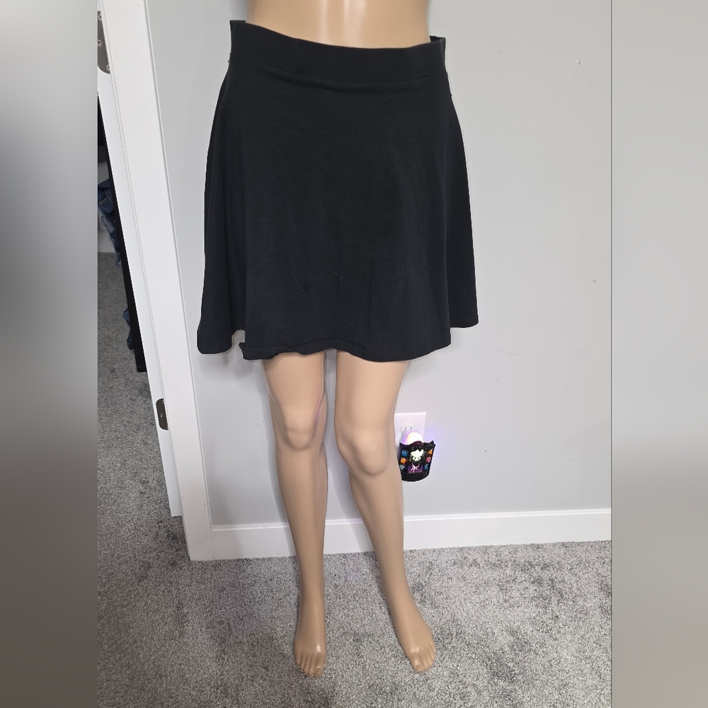 PINK Victoria's Secret Black Soft Cotton Knit Flirty Skater Skirt Size M
